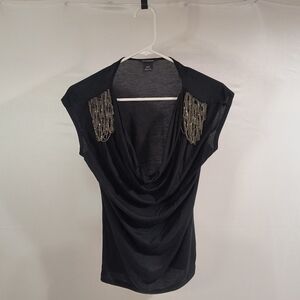 Club Monaco Women's Extra Small Black Cap Sleeves Draped Blouse